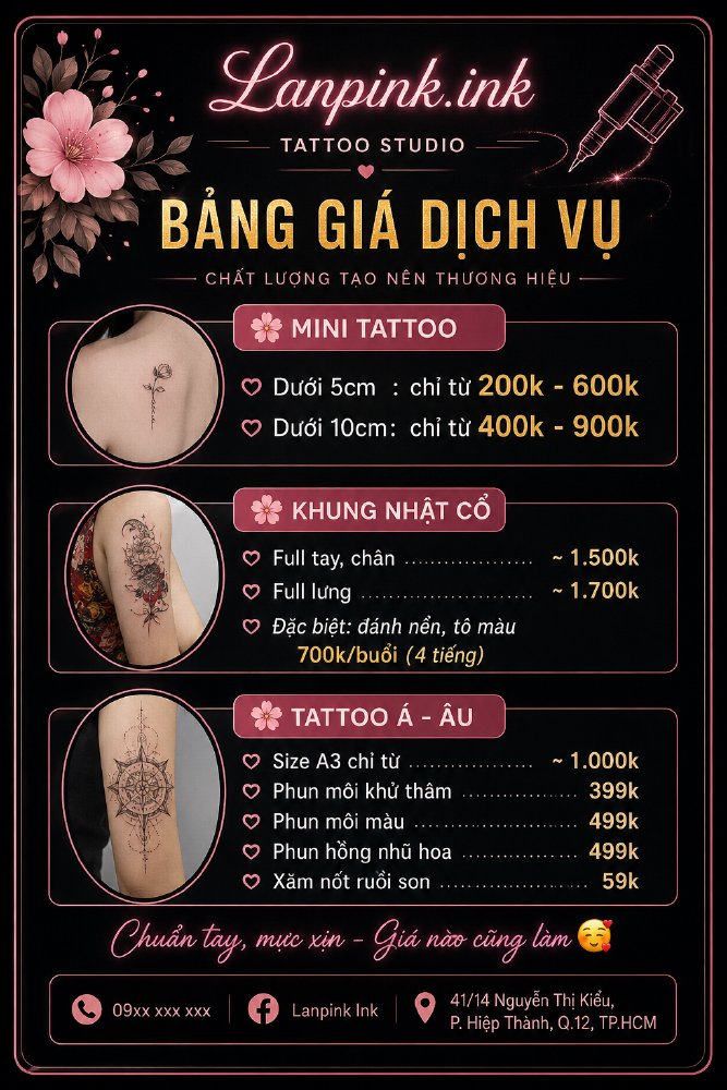 Bảng giá xăm hình tại TP.HCM mới nhất 2026
